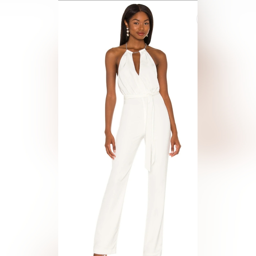 NBD Elegant White Halter Jumpsuit